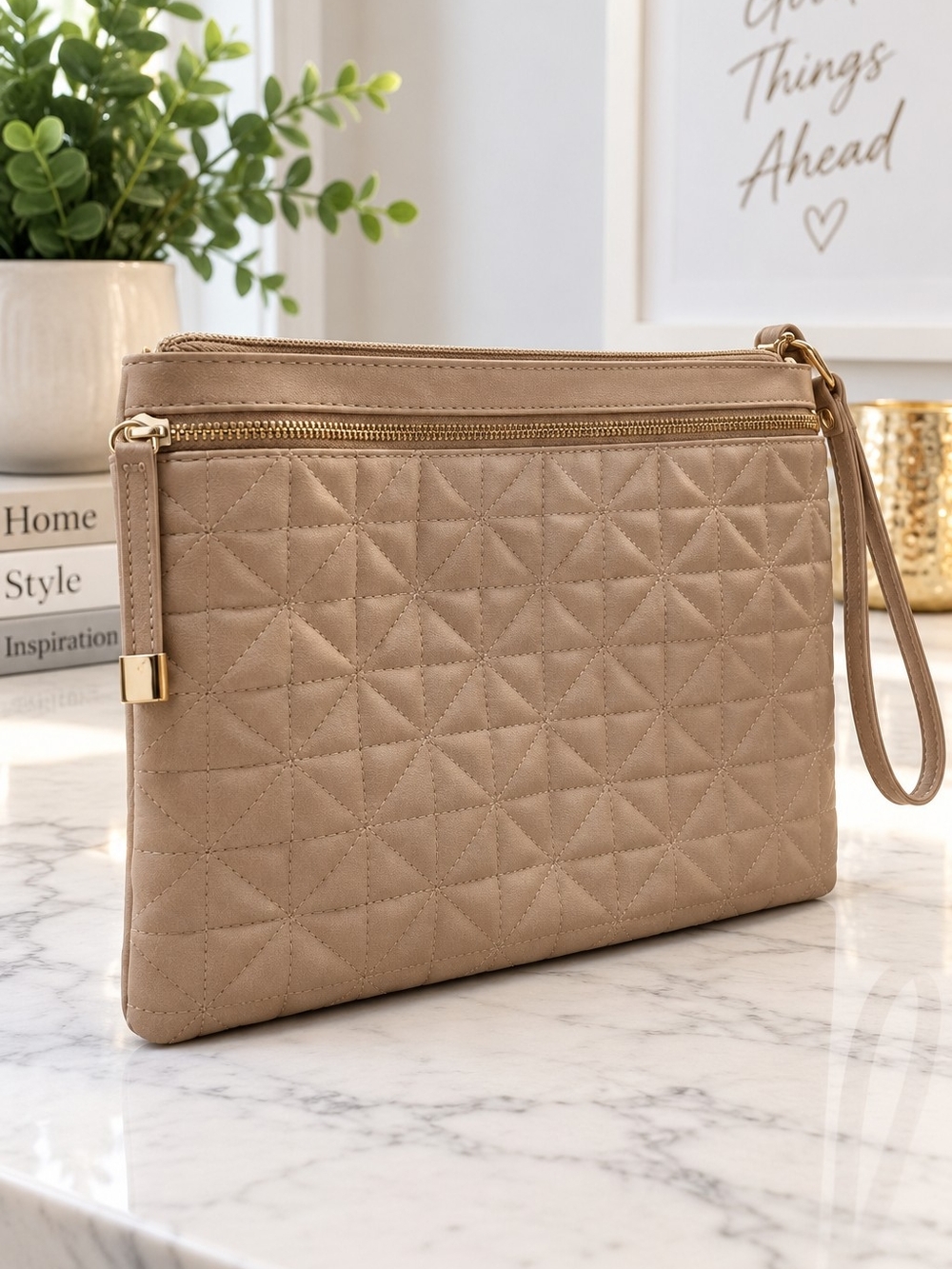 Quilted Wristlet Pouch - Taupe